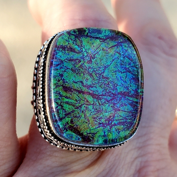 New Huge Dichoric Glass Antique Design 925 Silver Ring. - Picture 11 of 16
